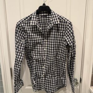 Theory Men's Navy and White Checkered Shirt